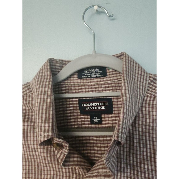 Roundtree‎ & Yorke Size 17/34 Dillard's Manchester Twill Long Sleeve Button Up - Picture 2 of 5